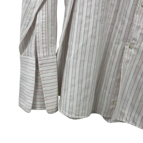 Ermenegildo Zegna Button Up Formal Dress Shirt Light Pink White Stripe XL 17 1/2 - Picture 3 of 8